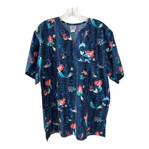 Vintage Disney Ariel The Little Mermaid Scrub Top Size L 48x29.5 Made USA